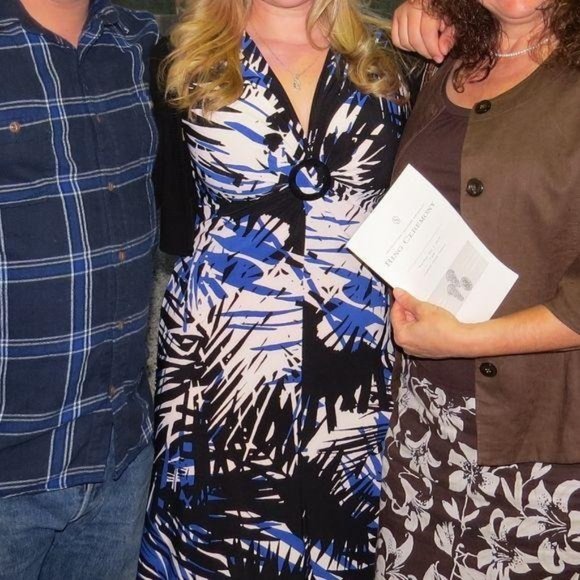 Evan Picone Black White Blue Ring Front Dress - Picture 8 of 8